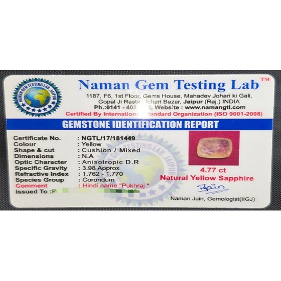 Sri Lanka Pukhraj Stone Original Ceylon Yellow Sapphire Guru Gemstone Certified Natural
